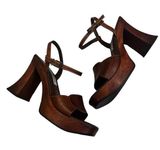 Vintage Y2K Steve Madden “Lindsie” Leather Sandal Wooden Heel Platform, Sz 6 Photo 0