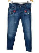 Driftwood Jeans Womens 29 Embroidered Flower Distressed‎ Blue Denim Skinny Photo 0
