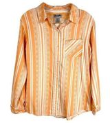 Wrangler  Wrancher Shirt Small Top Orange Cream Striped Western Boho Collared 151 Photo 0