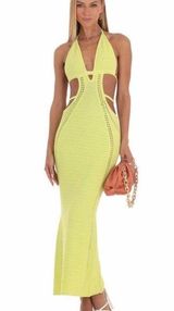 Crochet Cut-Out Dress in Neon Yellow Lucy in the Sky Small Photo 0