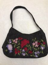 Valerie Stevens Fun Vintage Gray Embroidered Floral Handbag Purse Photo 0