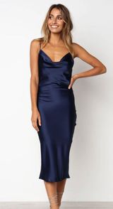 Petal and Pup Persia satin midi dress in navy Photo 0