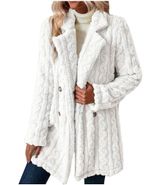 NWT ~ Long Shearling Shaggy Overcoat Soft Open Front Cable Cardigan ~ LARGE White Photo 0