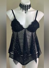 Victoria Secret Black Sheer Baby Doll I intimate Glitter With Sheer Bottom Sz S Photo 0