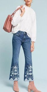 Anthropologie Pilcro Embroidered High Rise Flare Cropped Jeans Photo 0