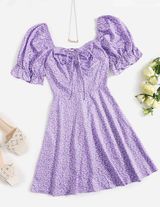 Purple And White Floral Dress Photo 0