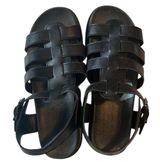 Black Chunky Retro Sandals PVC Leather Look Women’s Sz 8.5 Platform Strappy New Photo 0