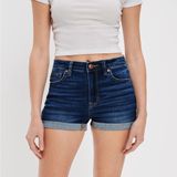 American Eagle Fray Medium Wash Rolled Cuff Stretch Shorts Size 4 Photo 0