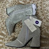a new day Silver Glitter Ankle Booties with Block Heel Photo 0