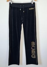 BCBGMAXAZRIA  - BCBG Y2k Gold Embellished Black Velour Pants Photo 0