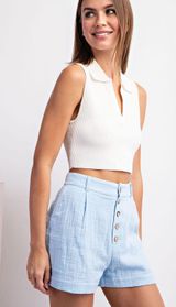 Periwinkle High Waisted Button Up Shorts Photo 0