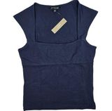 J.Crew  Squareneck cap-sleeve top in stretch cotton blend Navy M NWT Photo 0
