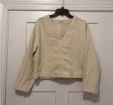 Madewell Women’s Cream Waffle Corded Relaxed Long Sleeve V Neck Top Size Small Photo 0