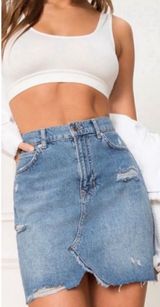 Free People Hallie Distressed Short Mini Denim Skirt in Midstone Sz 28 Photo 0