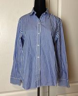 CHAPS CLASSICS BLUE PREPPY NAUTICAL YACHT PARALLEL STRIPE BUTTON UP Photo 0