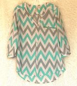 Tacera Aqua Chevron Tab Sleeve Blouse Size M Photo 0