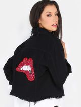 Black Sequin Lips Jacket Size L Photo 0