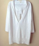 Organic Linen Cotton Slub Deep V-neck Tunic Sweater with Hood Photo 0
