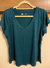 Xersion Teal Blue Green V Neck Workout Tee Photo 0