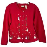 Classic Elements Small Sweater Christmas Winter Snowmen Cardigan Red Holiday 498 Photo 0