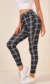 Plaid Stretchy Pants Black Size XS Photo 0