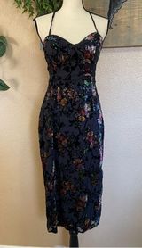 NWOT Lulus Moody Allure Black Floral Velvet Burnout Lace-Up Midi Dress Photo 0