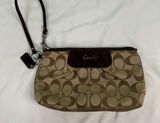Coach Wristlet Small Brown Tan Signature C Fabric Card Slot Classic Preppy Y2K Photo 0