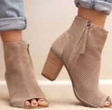 Toms Stucco Suede Perforated Majorca Peep Toe Booties Photo 0