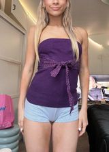 guess y2k vintage purple knit polka dot ribbon tie waist tube top Photo 0