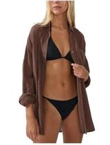 Cotton On Body Organic Cotton Swim Cover Up Beach Shirt Chocolate Size M NWT Photo 0