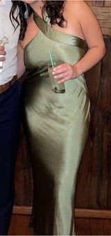 Petal & Pup Grasie Olive Green Satin Halter Maxi Dress 4 Photo 0