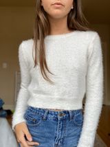 Cropped Fuzzy Sweater White Photo 0