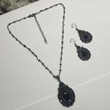 Monet Women’s Signed  Black Rhinestone Necklace / Dangle Earrings Photo 0