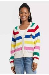 Disney 100 Mickey Mouse Retro Striped Cardigan Sweater Button Front Colorful XL Photo 0