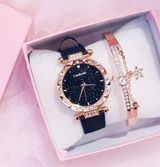 2023 Womens Watches Set Starry Sky Ladies Bracelet Watch Casual Leather Sports Black Photo 0