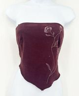 XOXO Womens Y2K Faux Suede Boho Festival Embroidered Floral Crop Tube Top Size S Photo 0