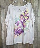 Just My Size JMS 5X(30W/32W) White Short Sleeve Crewneck Butterfly Print T-Shirt Photo 0
