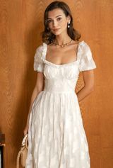 RIHOAS Beige Square Neck Puffed Sleeve Midi Dress M White Size M Photo 0