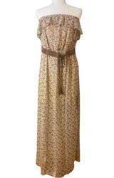Allison Brittney Long Boho Tan Floral Calico Bohemian Maxi Dress & Belt by  Photo 0
