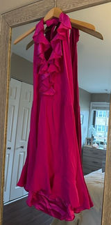 Amanda Uprichard Fushia Pink 100% Silk Halter Ruffle Mini Dress Size Small Photo 0
