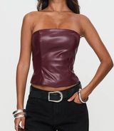 oaklee strapless faux leather top burgundy Photo 0