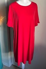 Michael Kors Women’s Short Ruffle Sleeve Pull On Stretch Red Midi Shirt Dress Photo 0