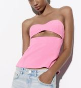 Zara pink strapless cutout zipper back crop top Photo 0
