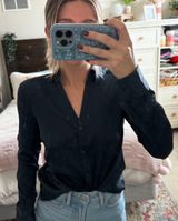 Black Satin Button Up Blouse Photo 0