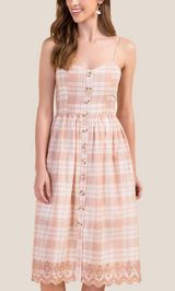 Francesca's (Reselling)  Pink Plaid Button Front Midi Dress Photo 0