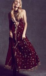 Free People Dress Maja Raja Indian Metallic Sequin Cutout Maxi Ruby Gold XS GUC Photo 0