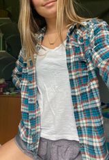 Forever 21 Blue/ Orange  Flannel Shirt Photo 0