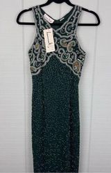 NWT Vintage Laurence Kazar Green Beaded Silk Floor Length Dress Formal Prom Gown Photo 0