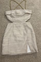 Runaway Clothes Gold and White Striped Side Cutout Mini Dress Photo 0