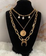 Crescent Moon Boho  Medallion Layered Necklace Photo 0